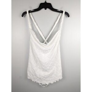 Free People Women's Mykonos Tank Top Braided Strap White Size M V neck Oversized